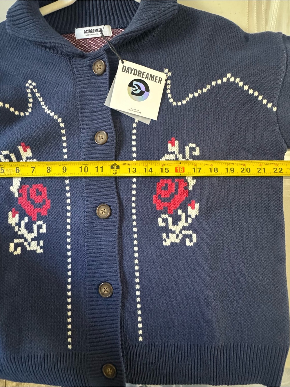 Navy Floral Knit Cardigan Jacket Western Coastal Cowgirl thick Sweater NWT - Picture 8 of 9